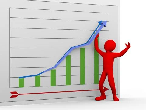 3d man pushing chart arrow upward Stock Illustration