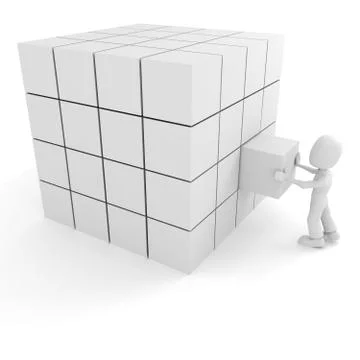 3d man pushing a cube into its place Stock Illustration