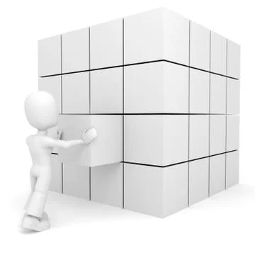 3d man pushing a cube into its place Stock Illustration