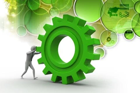 3d man pushing the gear Stock Illustration