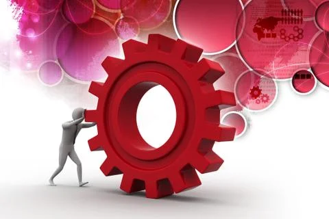 3d man pushing the gear Stock Illustration