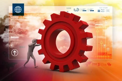 3d man pushing the gear Stock Illustration