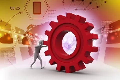 3d man pushing the gear Stock Illustration