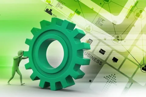 3d man pushing the gear Stock Illustration