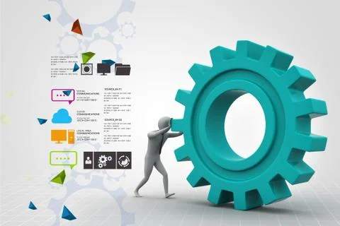 3d man pushing the gear Stock Illustration