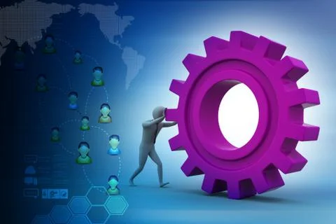 3d man pushing the gear Stock Illustration