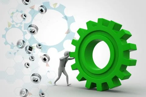 3d man pushing the gear Stock Illustration