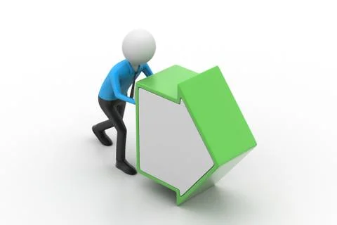 3d man pushing the green arrow Free Stock Illustration