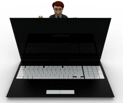 3d man pushing laptop screen and closing it concept Stock Illustration