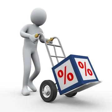 3d man pushing percent cube trolley Stock Illustration