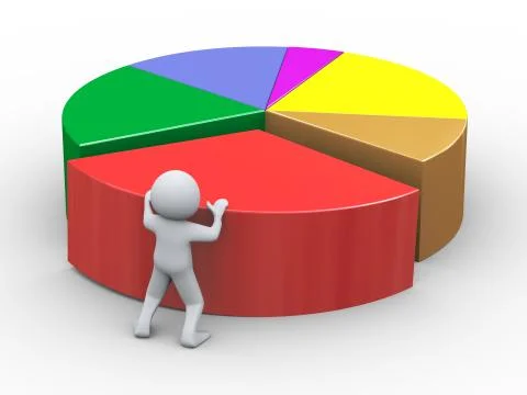 3d man pushing pie chart piece Stock Illustration