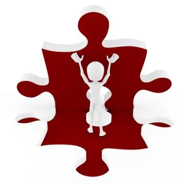 3d man pushing a puzzle piece Stock Illustration