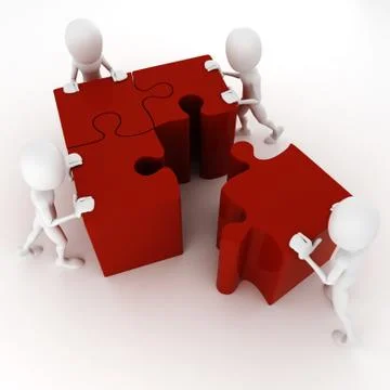 3d man pushing puzzle pieces Stock Illustration
