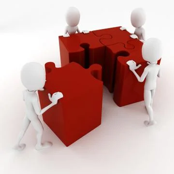 3d man pushing puzzle pieces Stock Illustration