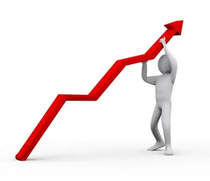 3d man pushing red arrow upward Stock Illustration