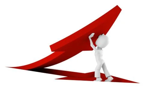 3d man pushing a red arrow from the ground Stock Illustration