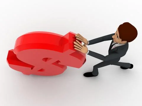 3d man pushing red dollar symbol concept Stock Illustration