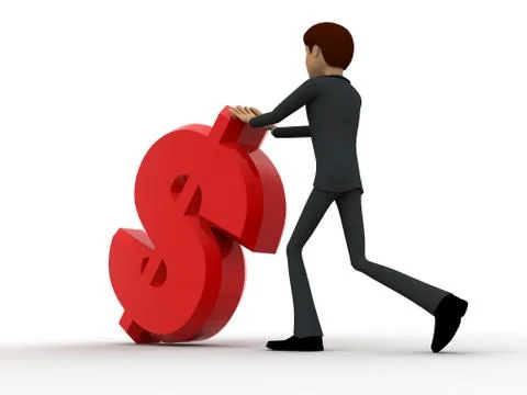 3d man pushing red dollar symbol concept Stock Illustration