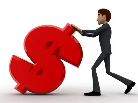 3d man pushing red dollar symbol concept Stock Illustration