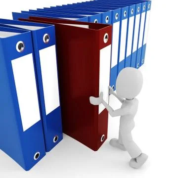3d man, pushing a red dossier Stock Illustration