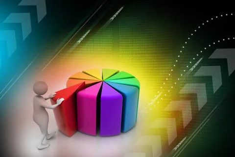 3d man pushing  red peace of pie chart Stock Illustration