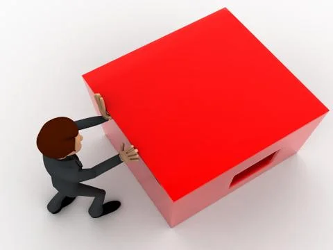 3d man pusing big red cube concept Stock Illustration