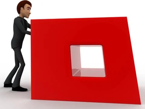 3d man pusing big red cube concept Illustration