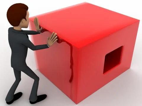 3d man pusing big red cube concept Illustration