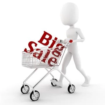 3d man pusing a shopping cart Stock Illustration
