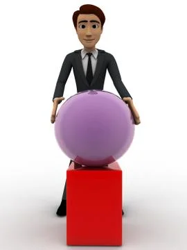 3d man put ball on cube concept Stock Illustration