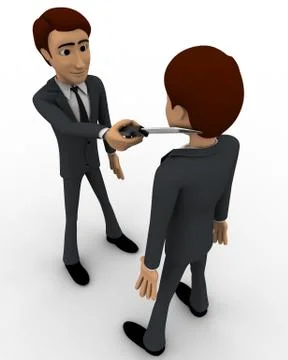 3d man put knife on another man's neck concept Stock Illustration