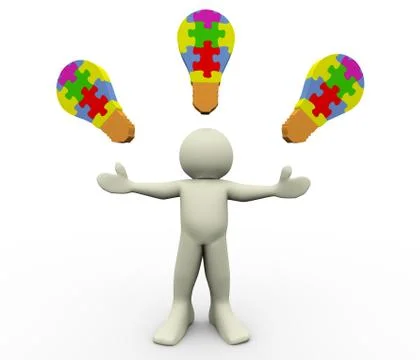 3d man puzzle bulbs Stock Illustration
