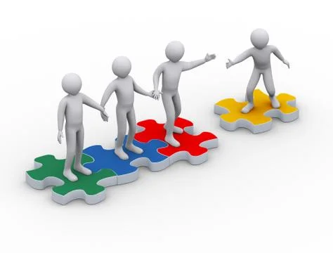3d man on puzzle joining team work Stock Illustration