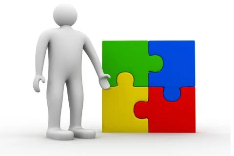 3d man with puzzles Stock Illustration