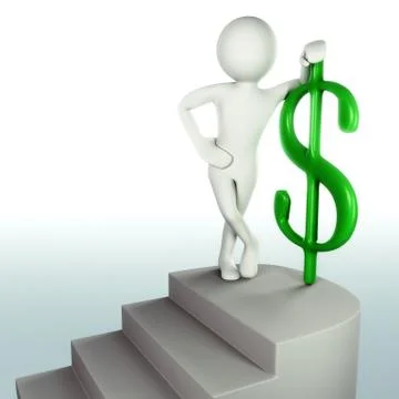 3d man reached the top of the stairs with green dollar sign Stock Illustration