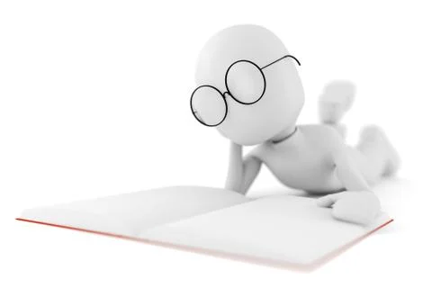 3d man reading a boock, isolated on white Stock Illustration