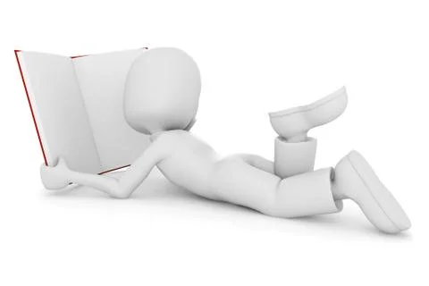 3d man reading a boock, isolated on white Illustrazione stock