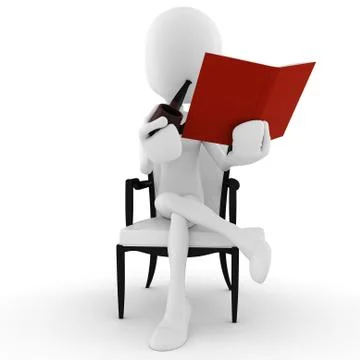 3d man reading a book and smoking pipe, isolated onwhite Stock Illustration