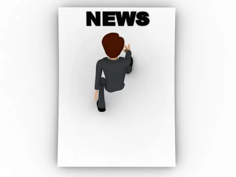 3d man reading news text on blank paper concept Stock Illustration