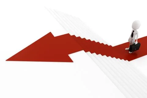 3d man on red arrow going up Illustrazione stock