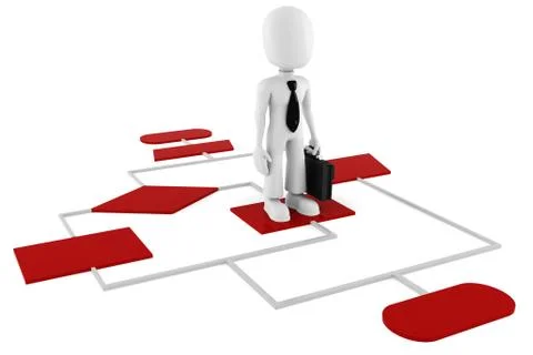 3d man on a red diagram chart Stock Illustration