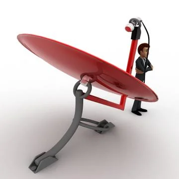 3d man with red dish antenna receiver concept Illustrazione stock