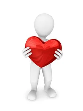 3d man with red heart in hands. Stock Illustration