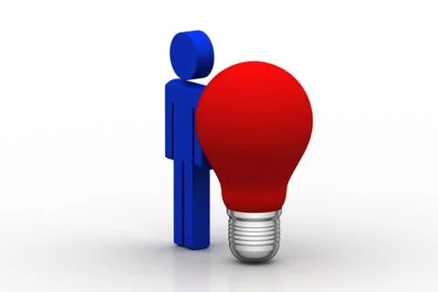 3d man with red light bulb Free Stock Illustration