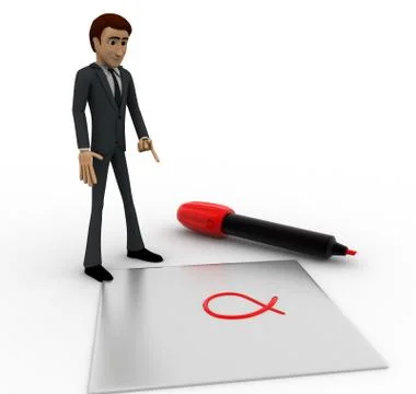 3d man with red marker pen and cross mark on paper concept Stock Illustration