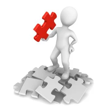 3d man with red puzzle Stock Illustration