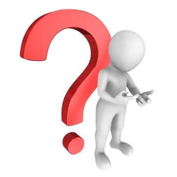 3d man with red question mark calculates on fingers. 3d illustration Stock Illustration