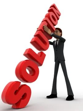3d man with red solution text in hand concept Stock Illustration