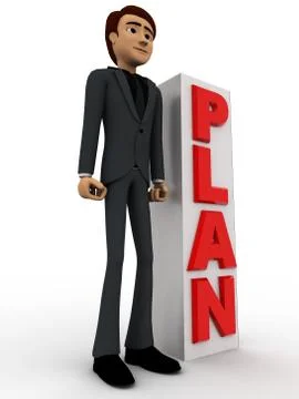 3d man with red vertical plan text concept Stock Illustration