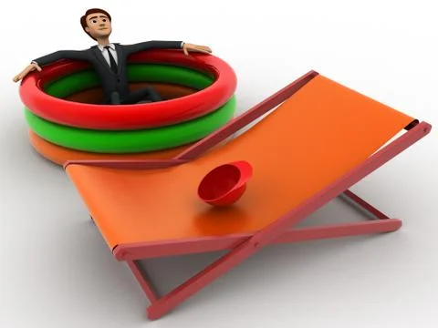 3d man resting in home pool concept Stock Illustration